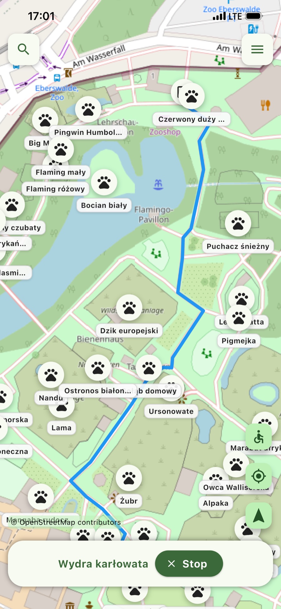 Prowadzenie – Trasa pozostaje widoczna na mapie.