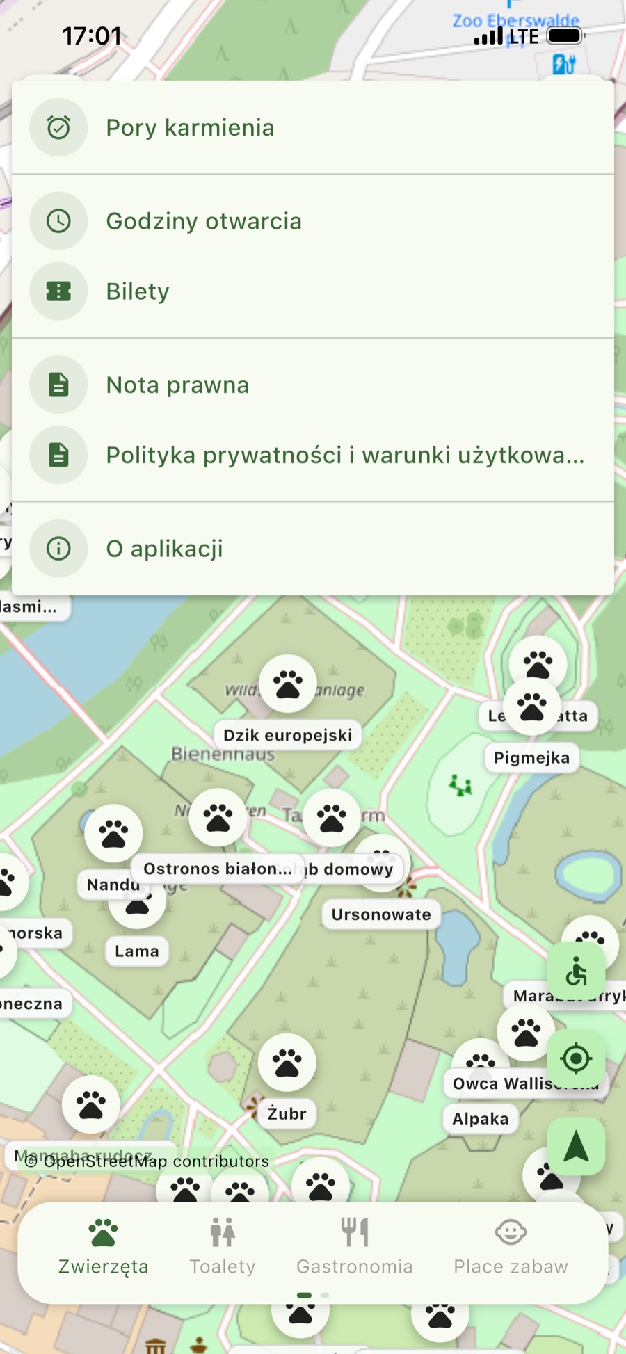 Menu – Godziny karmienia, godziny otwarcia i bilety.